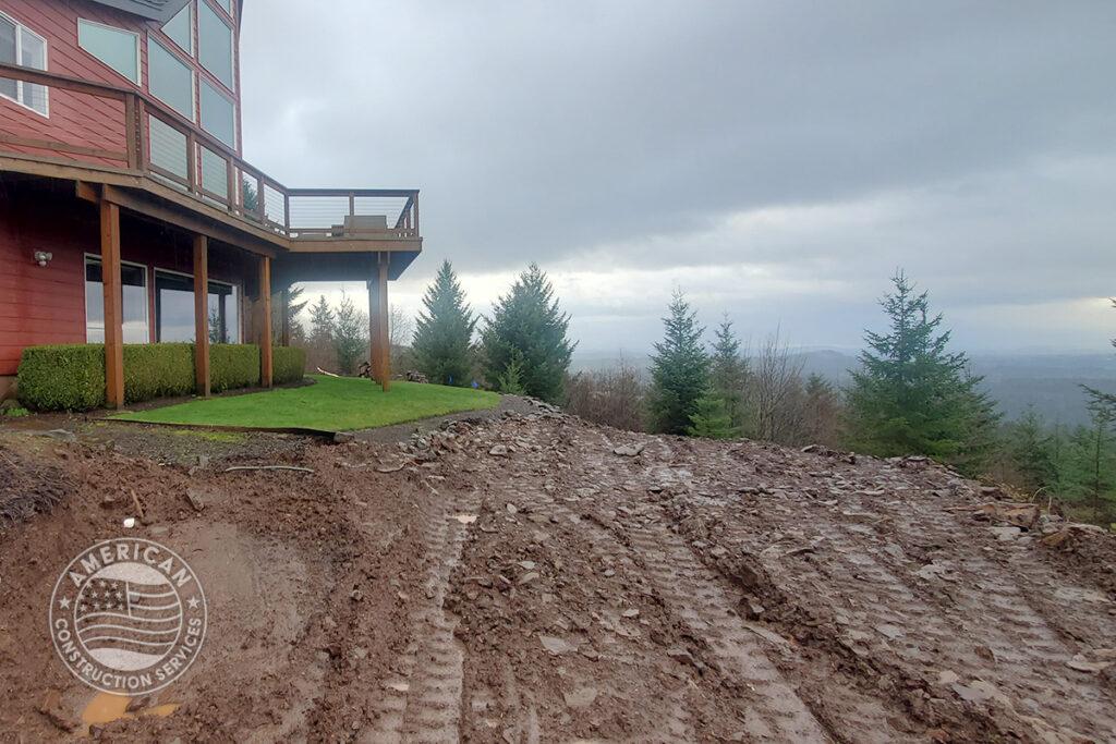 American Construction Services Corp Site prep for a swim spa. Includes dirt work, retaining wall, underground electrical, heavy pad with rebar.